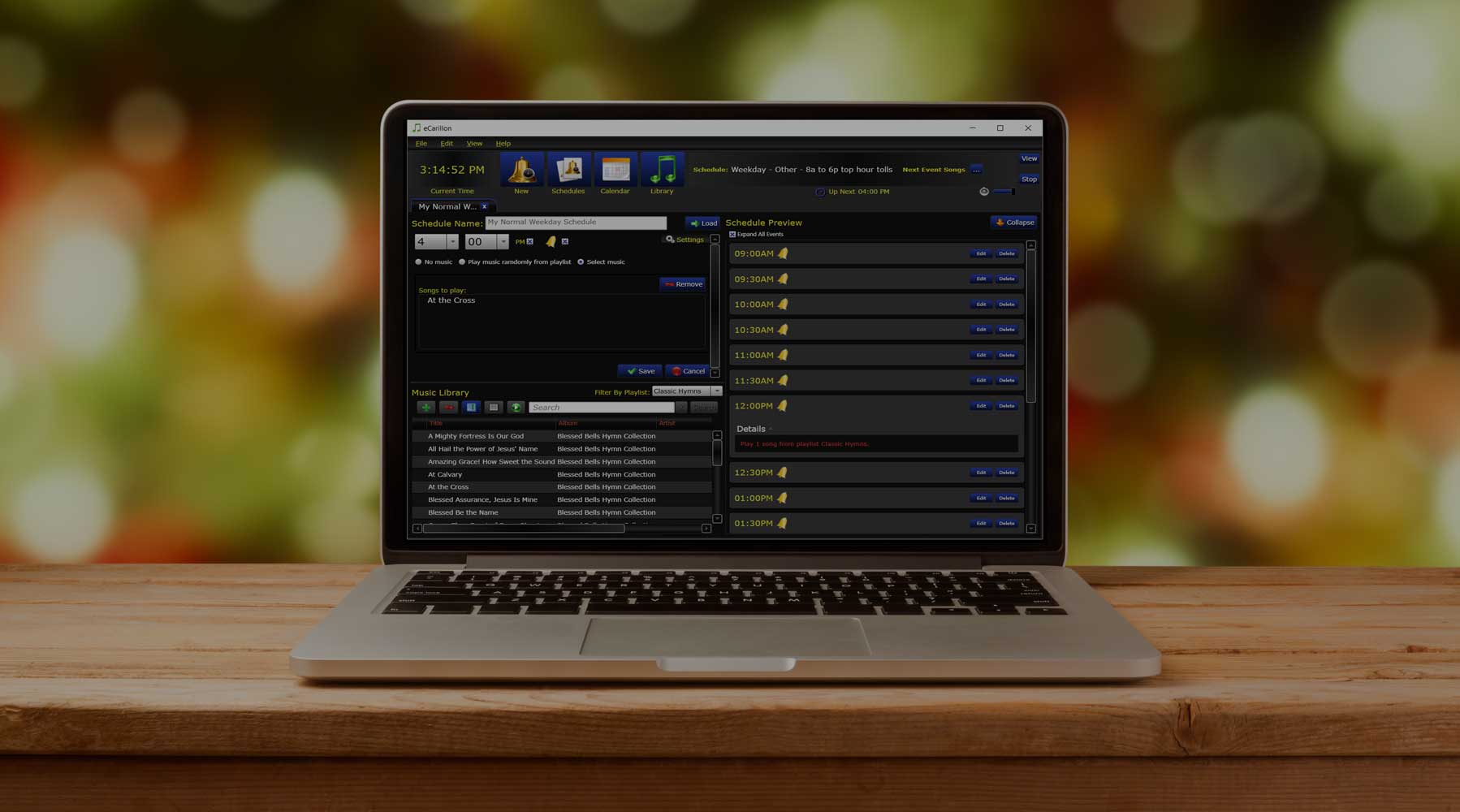 laptop with eCarillon on screen